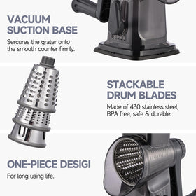 Xilrvna rotary cheese grater feeding port guides ingredients safely.