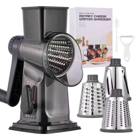 Xilrvna rotary cheese grater front view showing durable build for manual operation.
