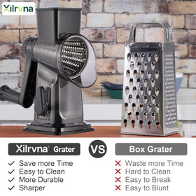 Xilrvna rotary cheese grater hand crank in action for effortless grating.