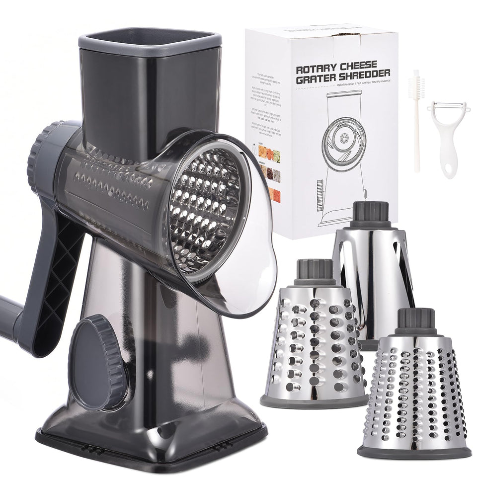 Xilrvna rotary cheese grater with handle for durable, effortless shredding.