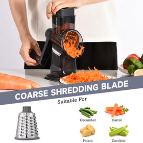 Xilrvna rotary cheese grater with three blades drum system for slicing, shredding, grinding.