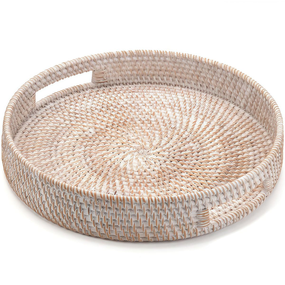 Ximisise round rattan tray with handles 11.8 inch, perfect for effortless serving.