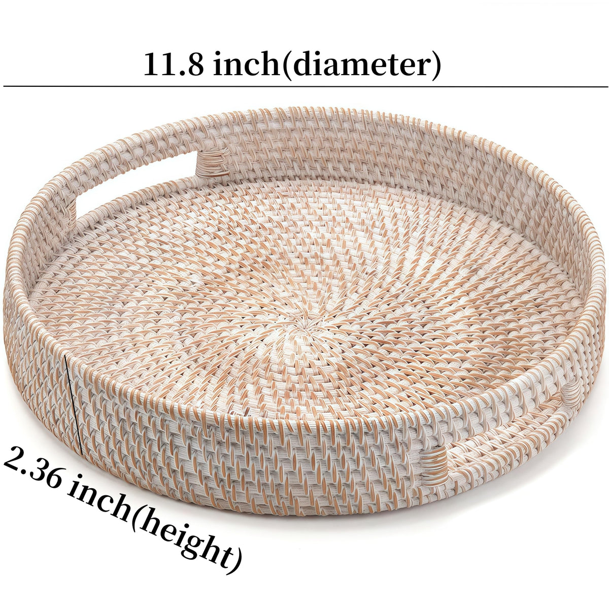 Ximisise round rattan tray 14.2x2.4 inch with handles, ideal for coffee service.