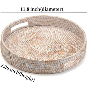 Ximisise round rattan tray 14.2x2.4 inch with handles, ideal for coffee service.