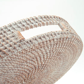 Ximisise large round rattan tray with whitewash finish for decor display.