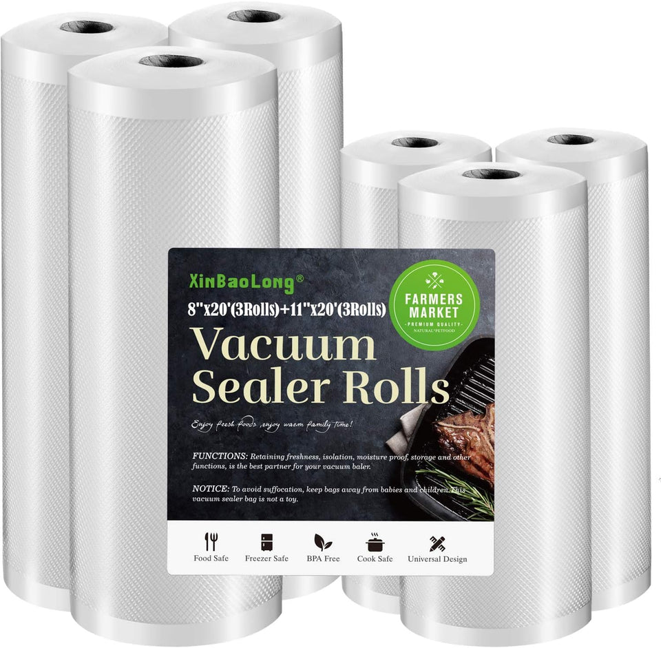 XinBaoLong vacuum sealer bags 11x20 with three rolls for long term storage.