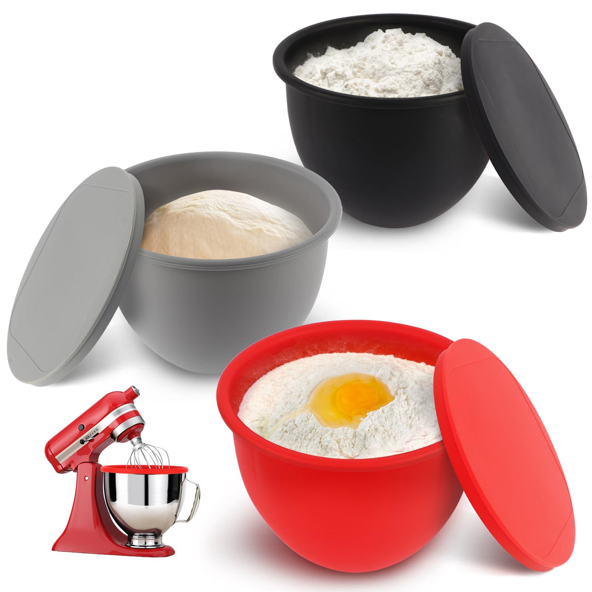 Xinboogq 5qt silicone mixing bowls with lids set ideal for organized meal prep