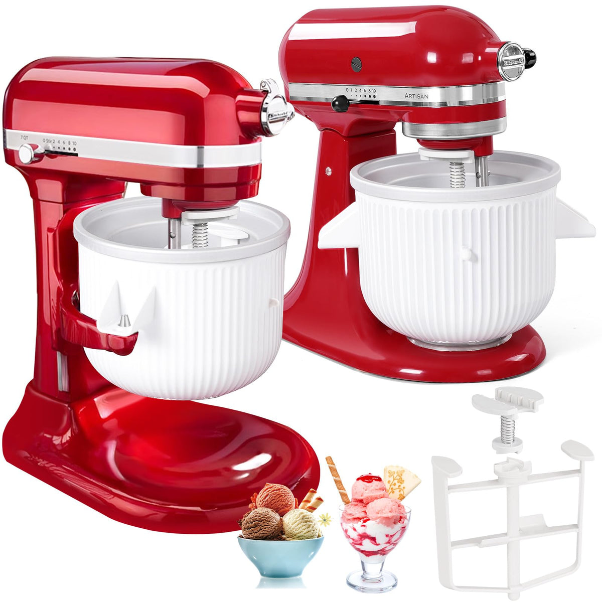 XINBOOGQ ice cream attachment on a KitchenAid mixer ready for homemade treats