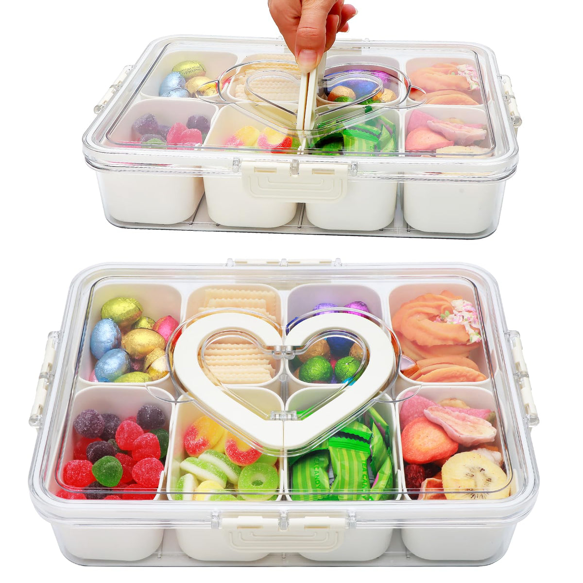 Xing-Ruiyang Snackle Box with 8 compartments and lid for fresh, organized snacks.