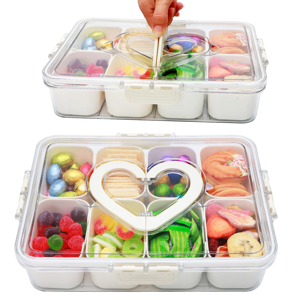 Xing-Ruiyang Snackle Box with 8 compartments and lid for fresh, organized snacks.