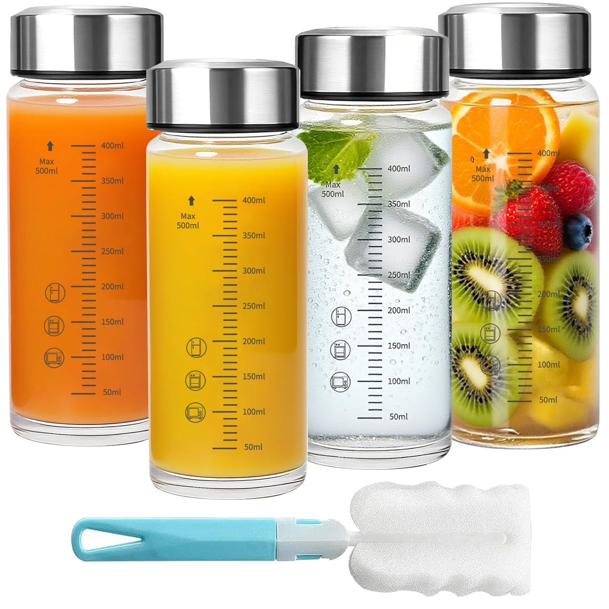 XINHUISHQZ 16oz glass bottle wide-mouth four-pack for easy juice prep on the go