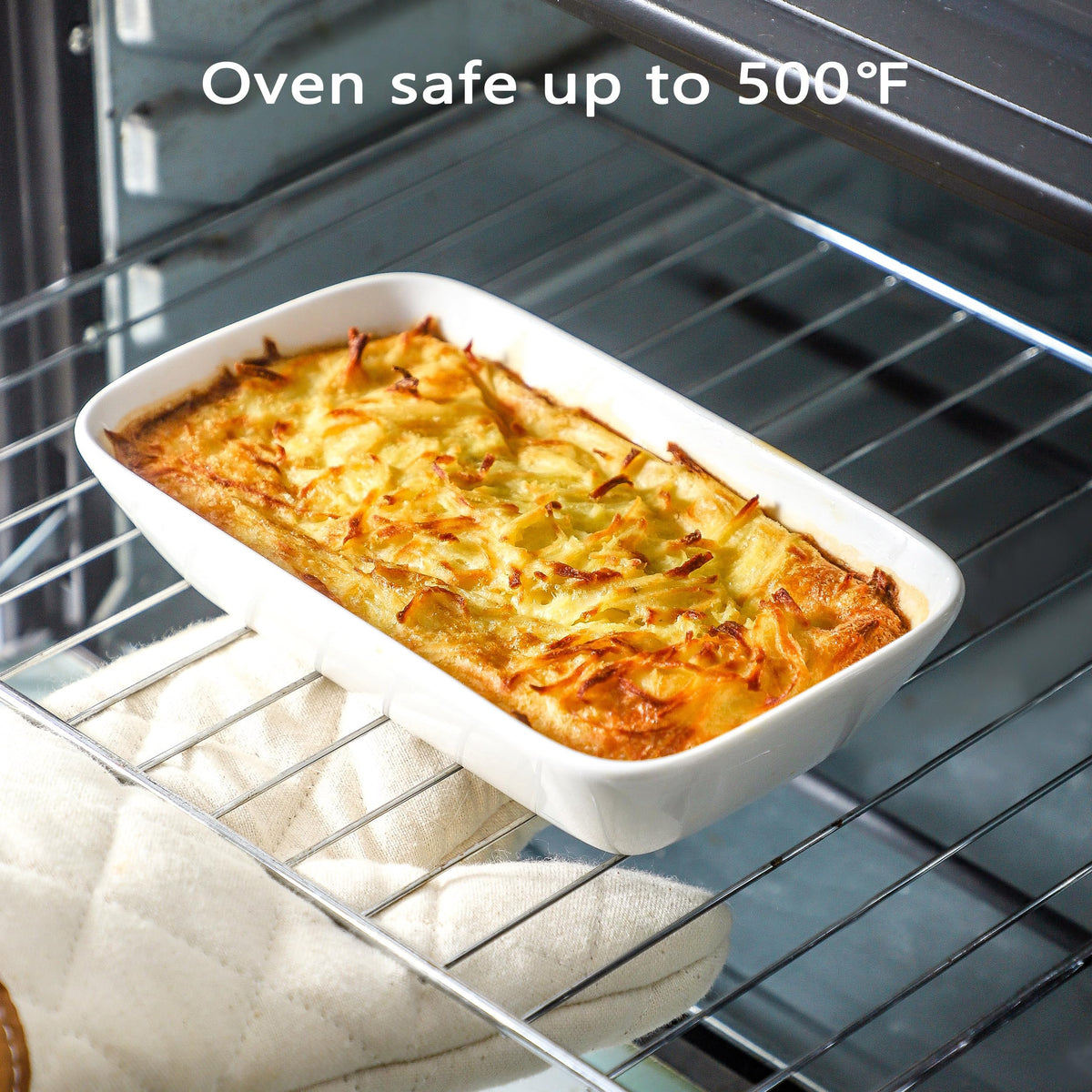 XINLTC oven-safe ceramic dish demonstrates even heat distribution up to 500°F.