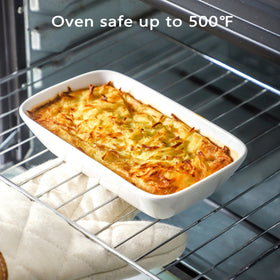 XINLTC oven-safe ceramic dish demonstrates even heat distribution up to 500°F.