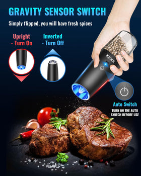 XinXu grinder’s blue LED light illuminates spices for precise dosing.