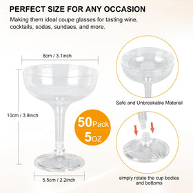 XIRUOXINKEMAO 5oz disposable champagne glasses ideal for quick setup.