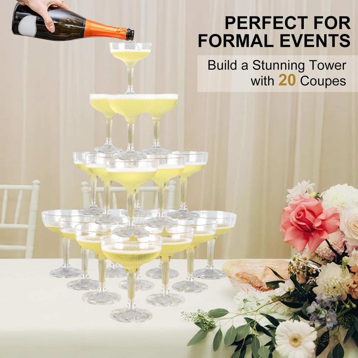 XIRUOXINKEMAO champagne tower with easy assembly for quick display builds.