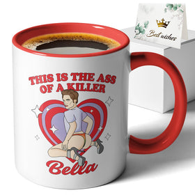 XKZGSZB This is the Ass of a Killer Bella mug front view with double-sided print.