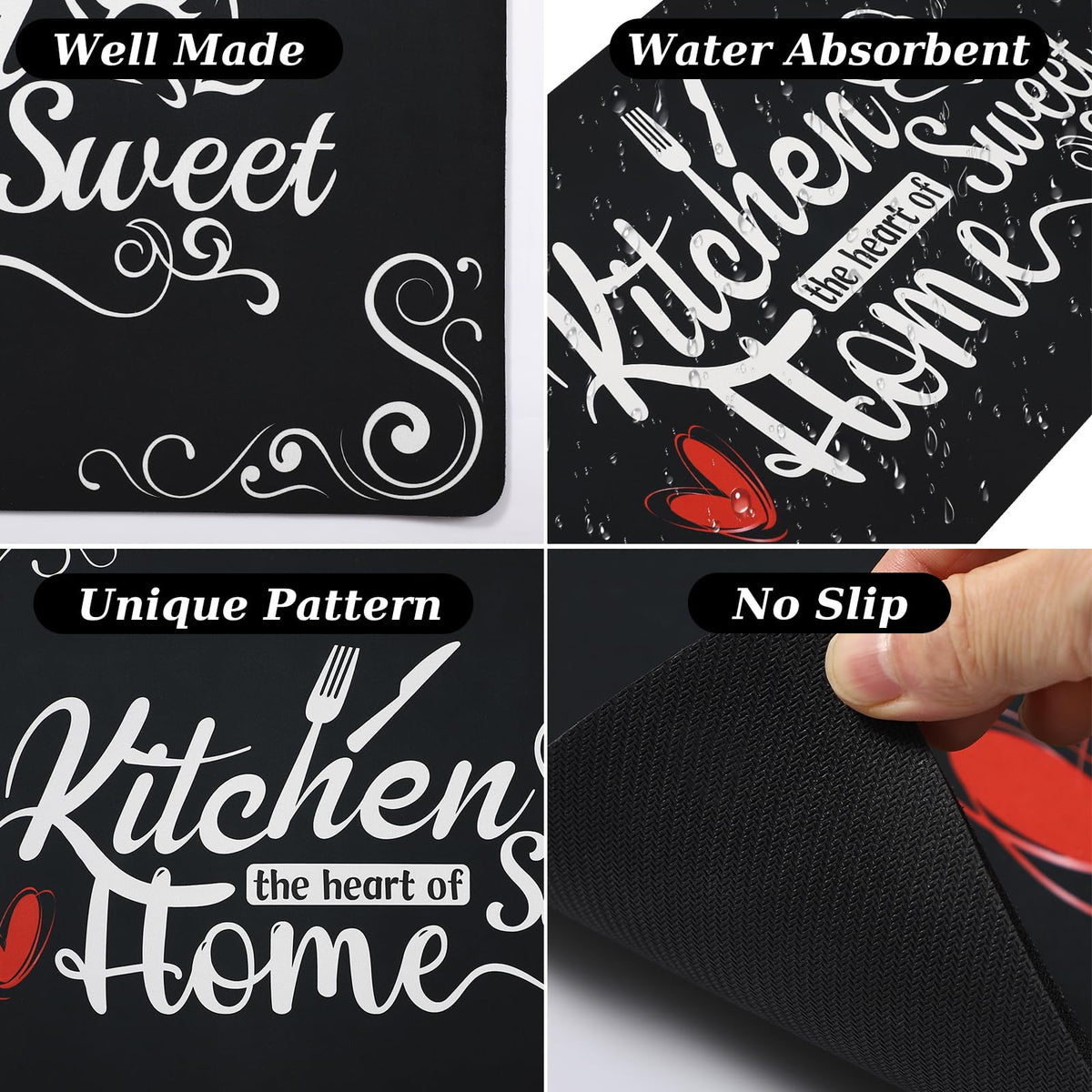 XLHOMO anti-slip backing keeps mats in place on wet or dry floors.