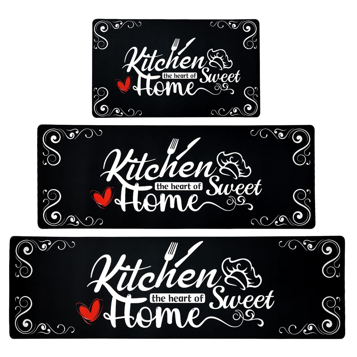 XLHOMO kitchen mats 3-piece set for a tidy, comfortable standing surface.