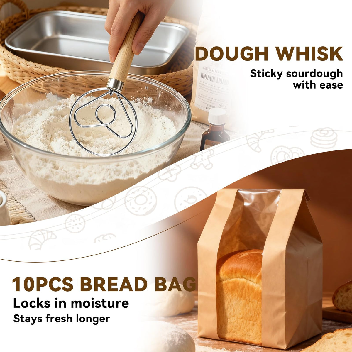 XLMYS Danish dough whisk blends wet dough quickly and smoothly
