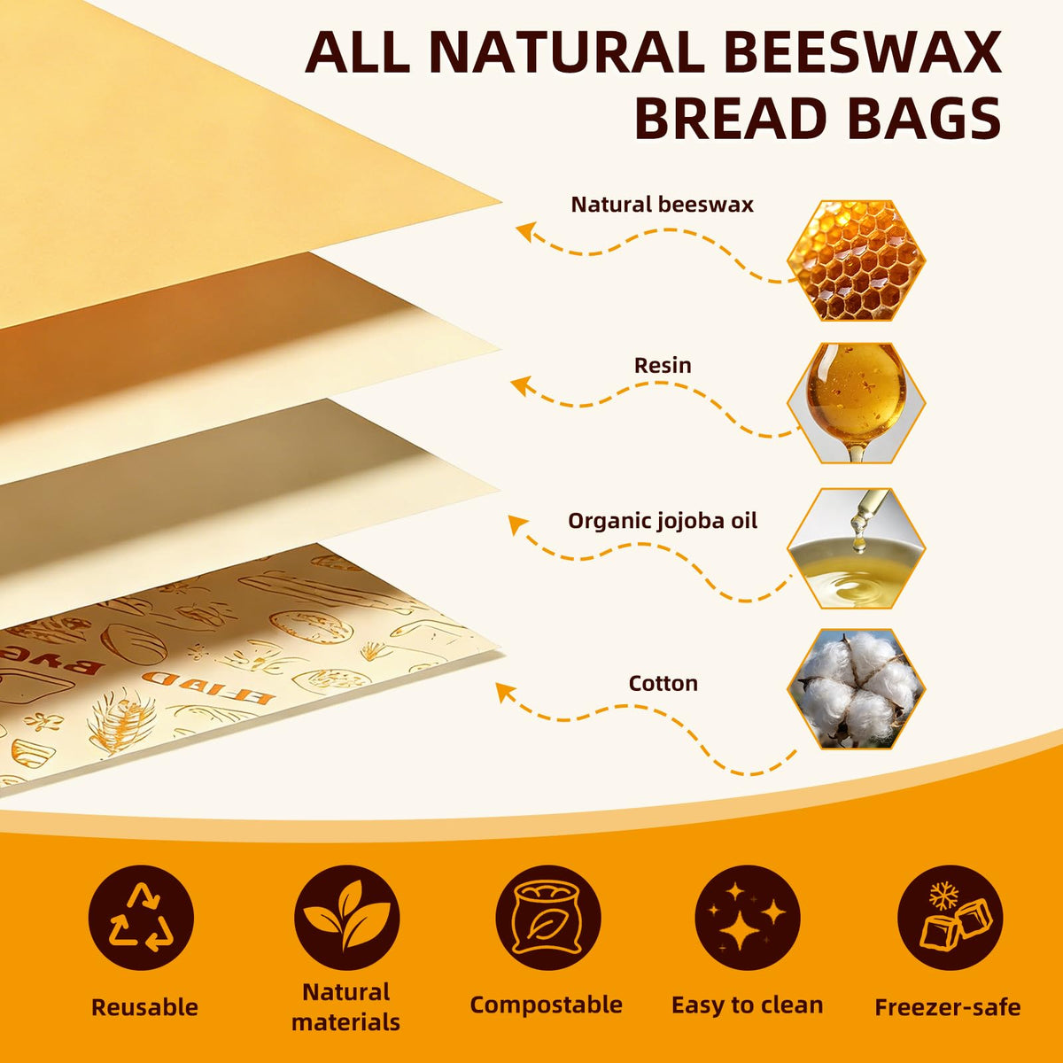 XMshineQ beeswax bag open with baguette to illustrate fit.
