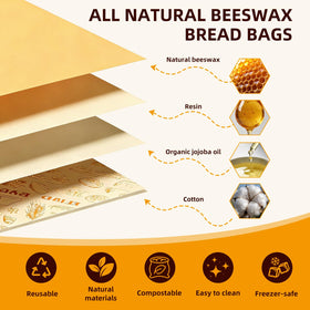 XMshineQ beeswax bag open with baguette to illustrate fit.