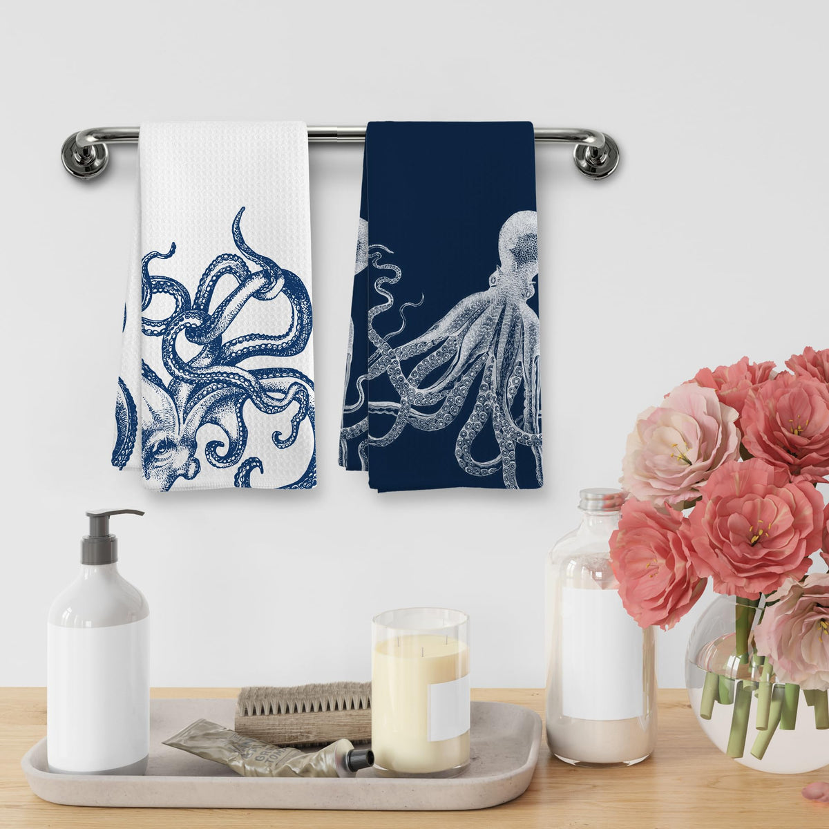 XNXLDYLH Coastal Octopus dish towel set provides two versatile towels for daily tasks
