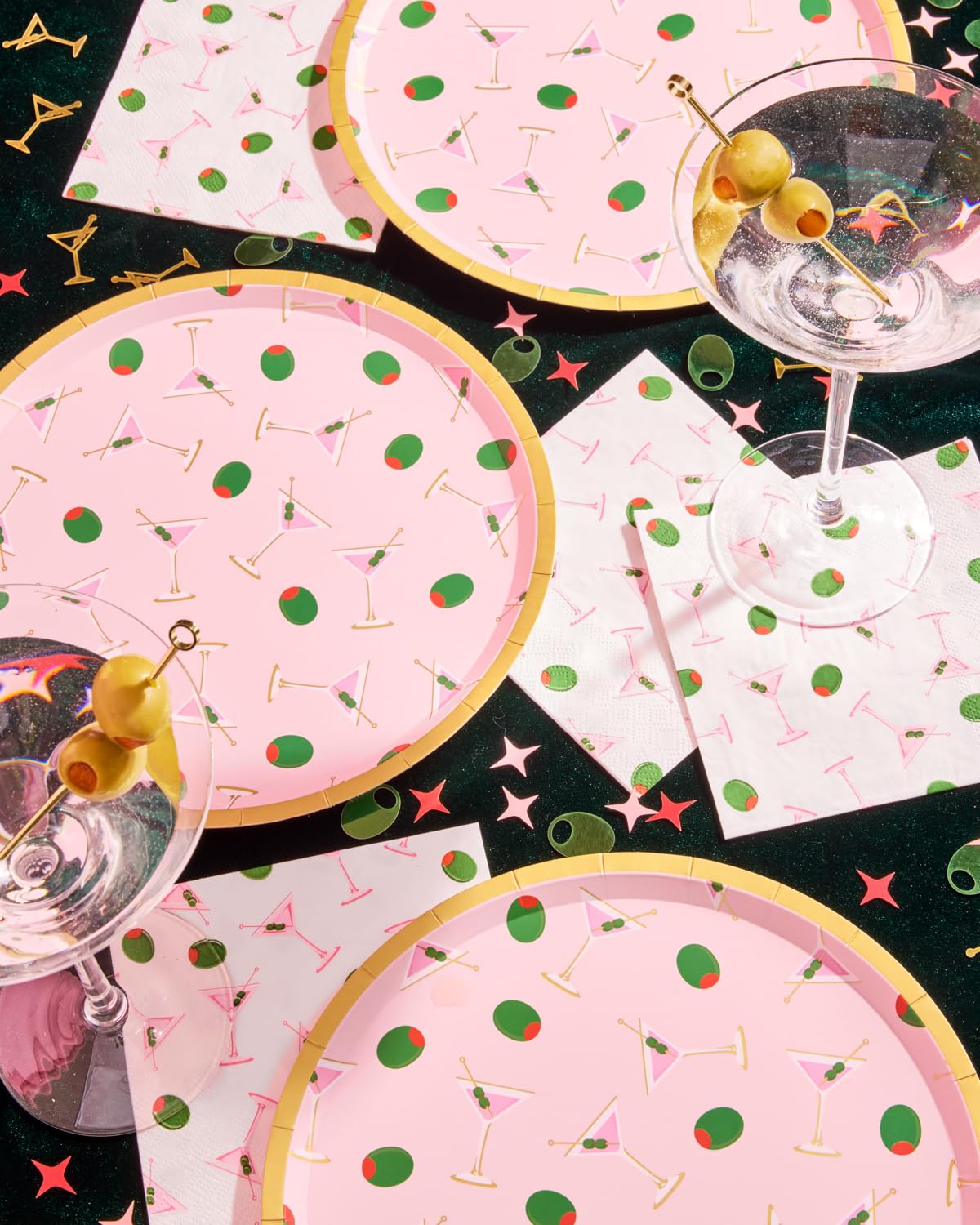 xo Fetti bachelorette plates with martini design for celebrations