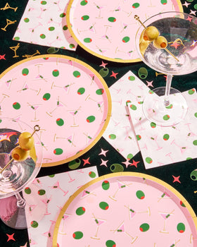 xo Fetti bachelorette plates with martini design for celebrations