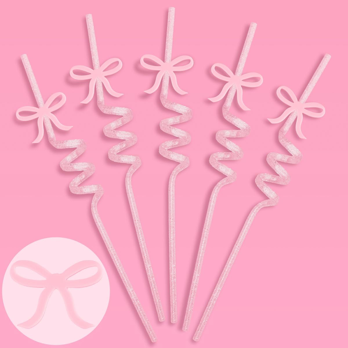 xo Fetti bow reusable pink glitter straw set for stylish party drinks