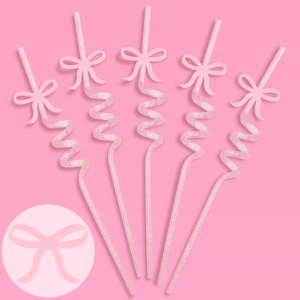 xo Fetti bow reusable pink glitter straw set for stylish party drinks