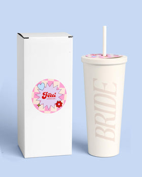 xo-fetti Bride Tumbler ready for cocktails at a bachelorette party or bridal shower.