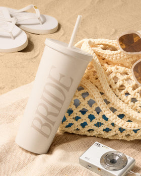xo-fetti Bride Tumbler with glossy 3D Bride lettering for a bold celebratory look.