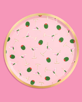 xo Fetti gold-trim paper plates for dinner parties and events