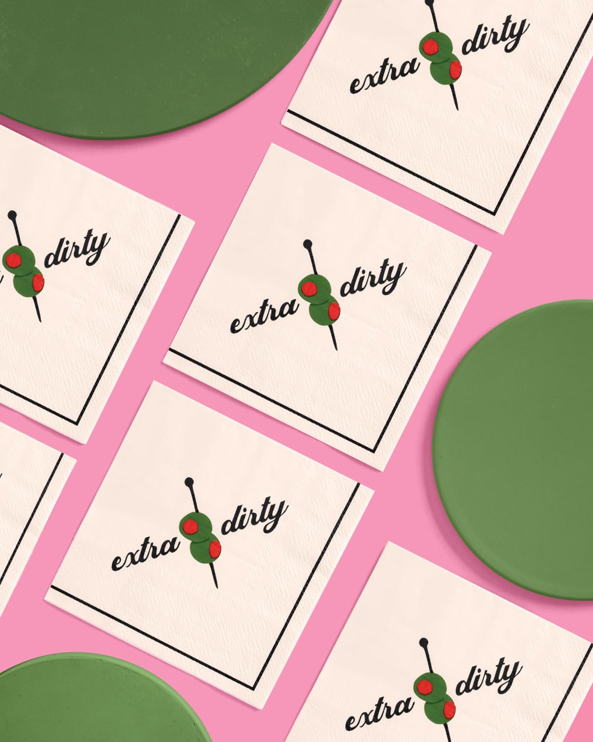 xo Fetti Martini Napkins by the cake as birthday decor