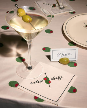 xo Fetti Martini Napkins on bar set to boost party cohesion