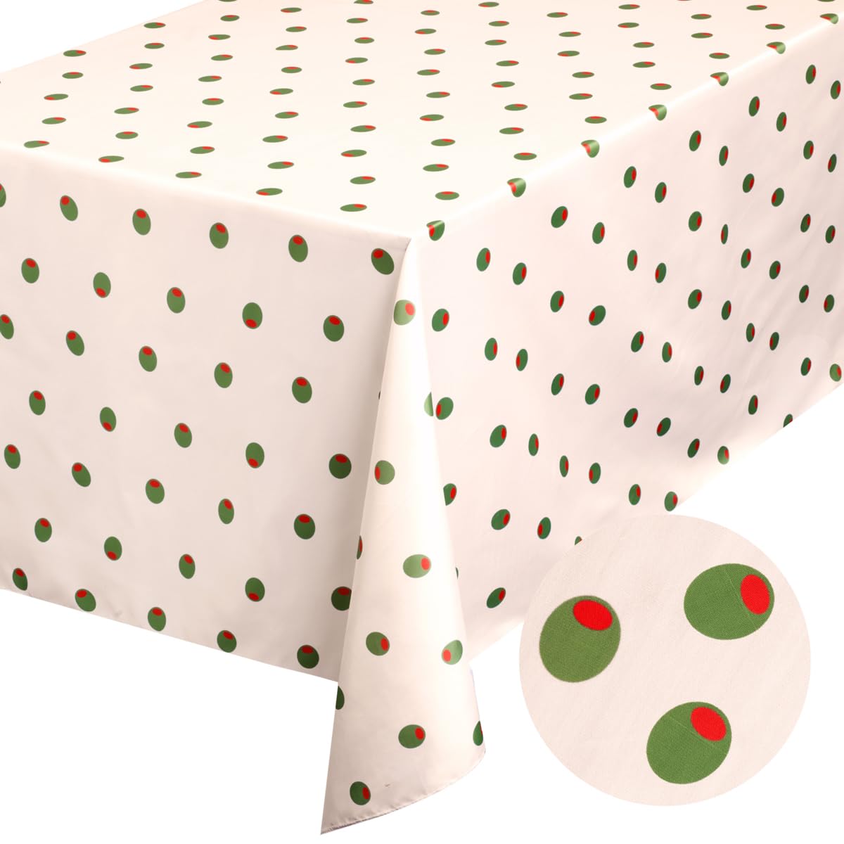 xo, Fetti olive tablecloth with martini-dot print enhances cocktail party ambiance