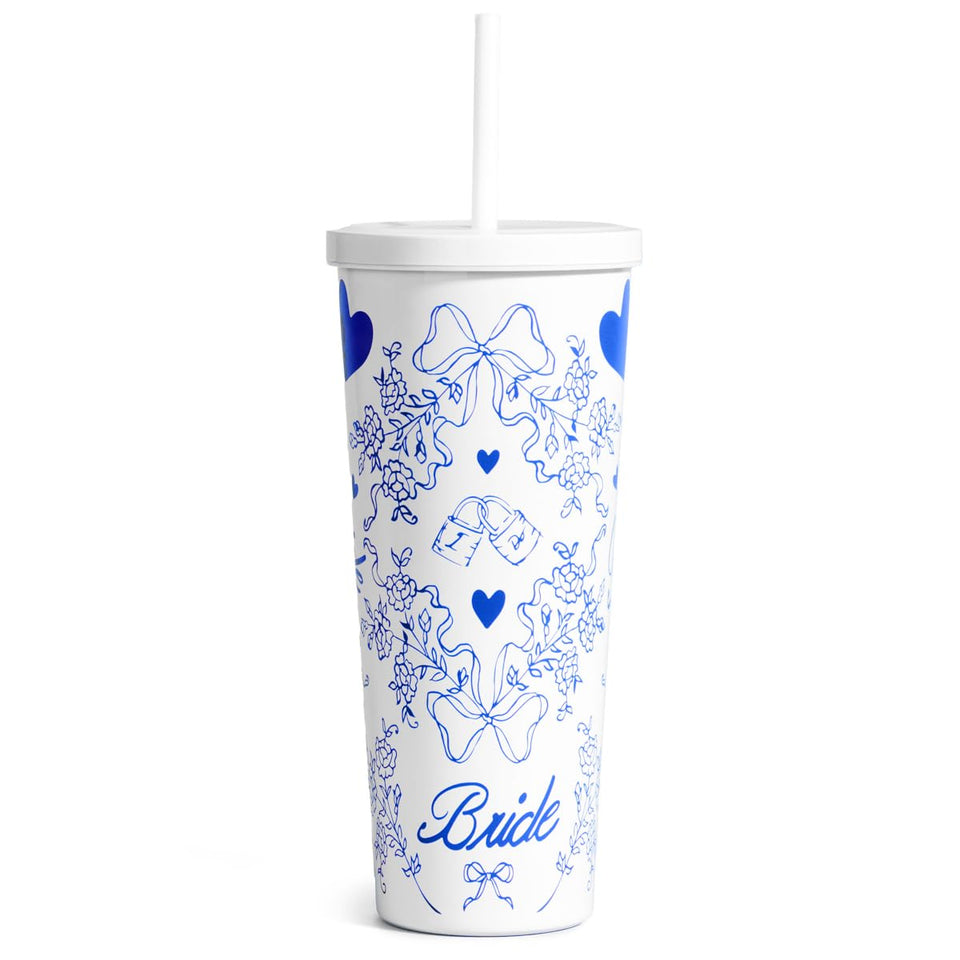 xo, Fetti White + Blue Bride Tumbler design for stylish daily hydration.