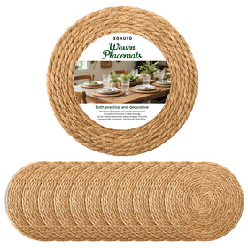 XOHUYD 13-inch round woven placemat shows natural rush texture and protects the table