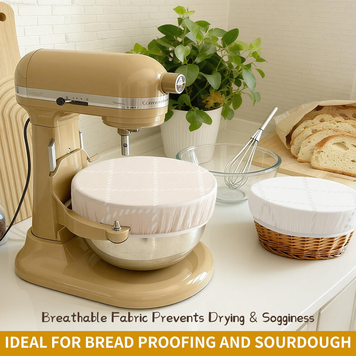 XOHUYD beeswax bowl covers 10inch on a mixing bowl keeps dough hydrated.
