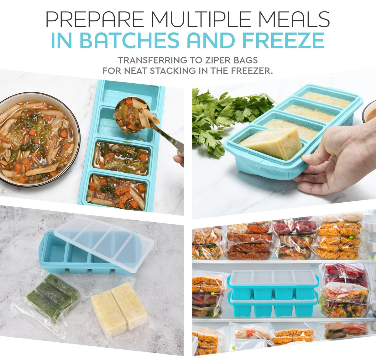 XOMOO 1-cup portion cubes tray with precise measurement for meal prep.