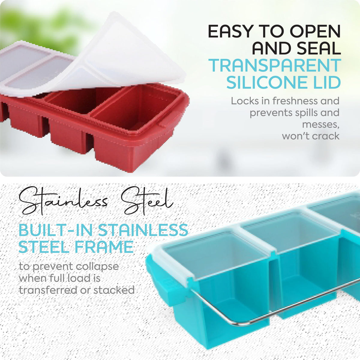 XOMOO batch-freeze storage tray designed for efficient weekly prep.