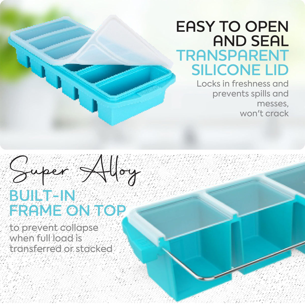 Xomoo leak proof lid prevents spills during freezer storage
