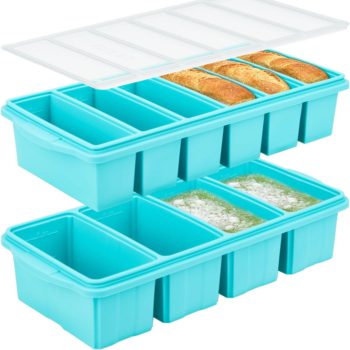 Xomoo silicone freezer tray with lid keeps portions organized for easy thawing