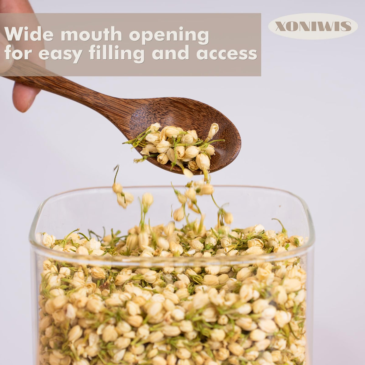 Xoniwis cereal, rice, and pasta storage jars keep bulk dry goods organized.