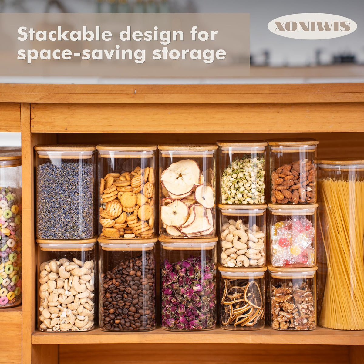 Xoniwis kitchen storage glass jar set for tidy, accessible dry goods