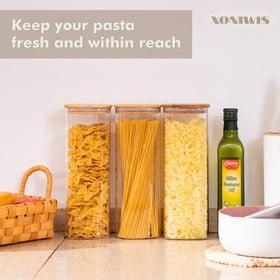 Xoniwis pasta storage wooden lid seals freshness for bulk pasta