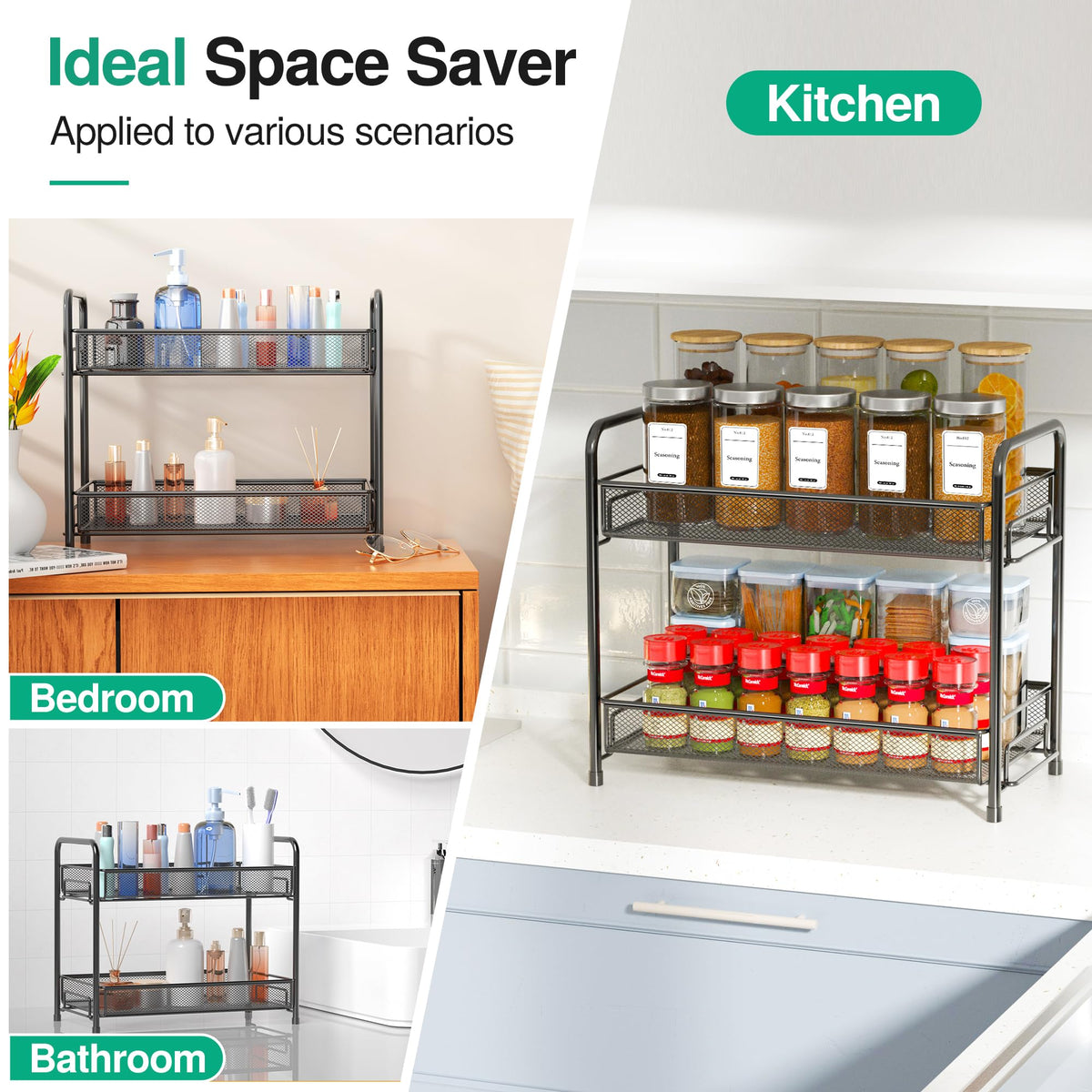 Xpatee kitchen organizer versatile for pantry, cabinet, or bathroom storage.