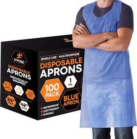 Xpose Safety 100 blue apron, individually wrapped for convenient use.