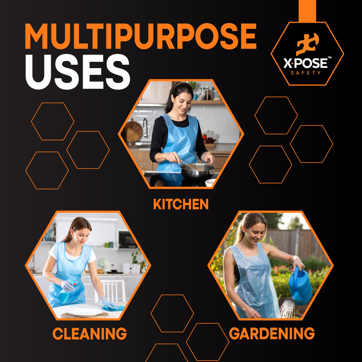Blue Xpose Safety apron for kitchen use, waterproof to protect clothes.